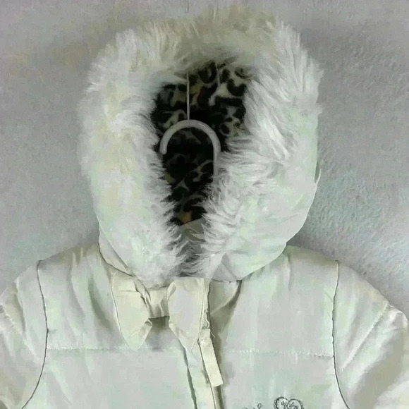 Weatherproof Hooded Baby Snowsuit Sz 6-9 Months Cream Leopard Fleece Lining - Picture 3 of 10